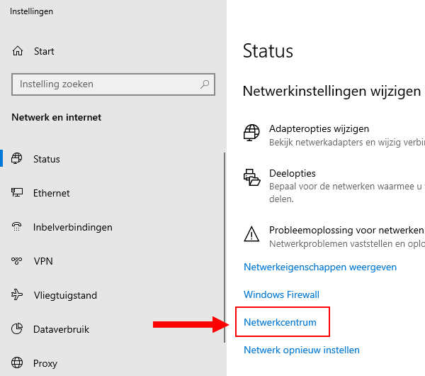 Netwerkcentrum openen in Windows 10