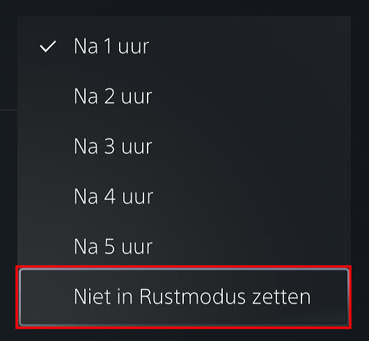 Niet in Rustmodus zetten optie