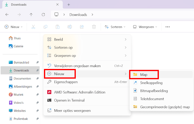 Nieuwe map aanmaken in Windows 11