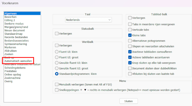 Notepad++ automatisch aanvullen