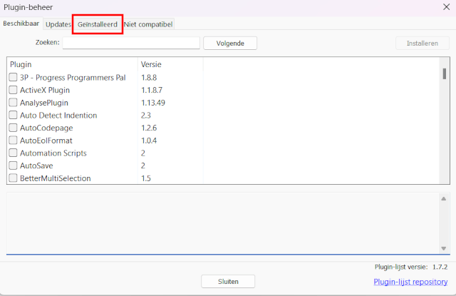 Notepad++ geïnstalleerde plug-ins