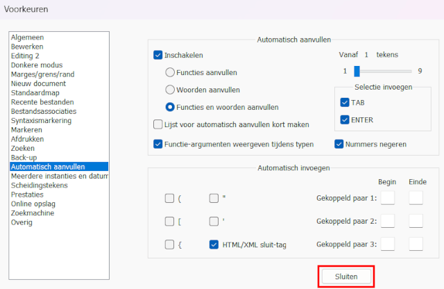 Notepad++ instellingen sluiten knop