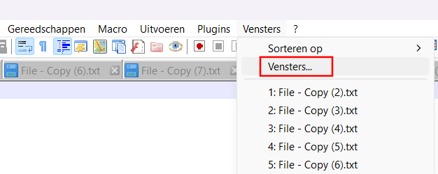 Notepad++ Vensters menu optie