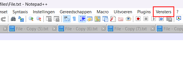 Notepad++ Vensters menu optie