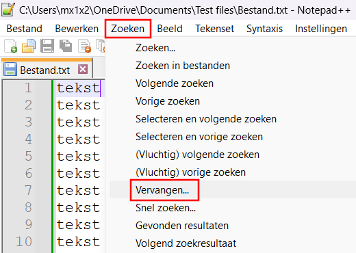 Notepad++ Vervangen venster openen