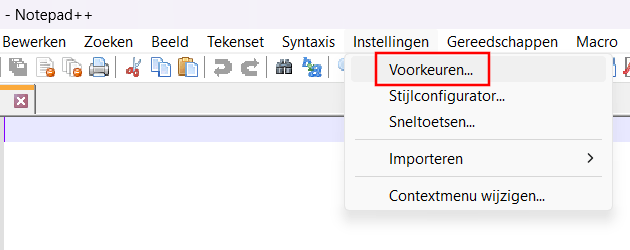 Notepad++ voorkeuren