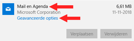 Open geavanceerde opties voor de Mail en Agenda app in Windows 10