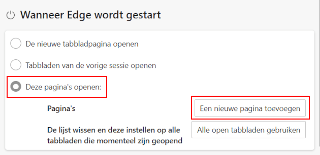 Opstart instellingen in Microsoft Edge