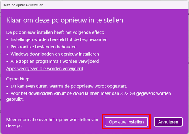 Pc opnieuw instellen