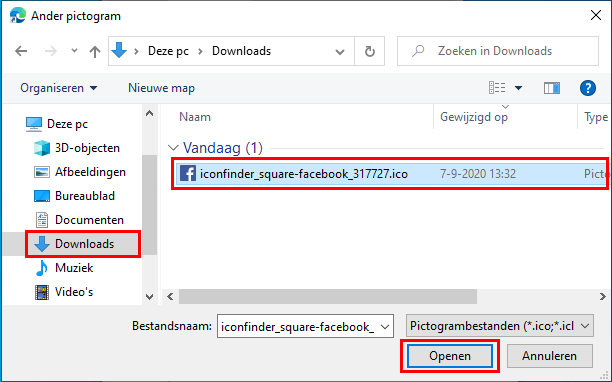 Pictogram openen voor internet snelkoppeling