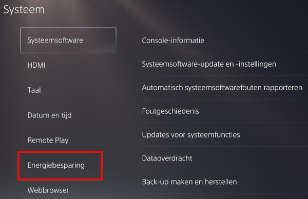 PlayStation 5 Energiebesparing instellingen