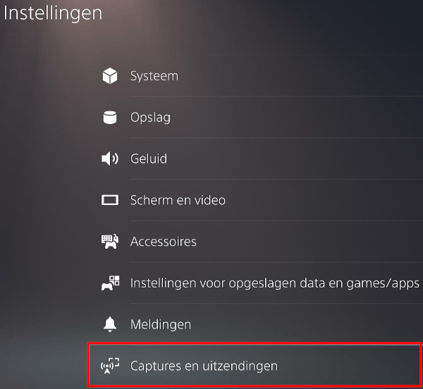 PlayStation 5 instellingen voor captures en uitzendingen