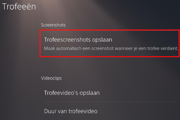 PlayStation 5 instellingen voor trofeescreenshots opslaan