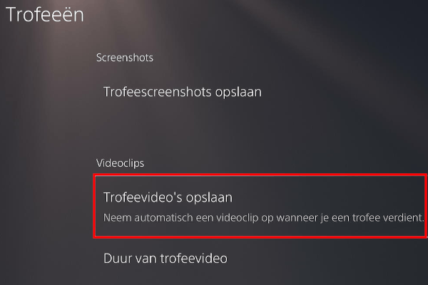 PlayStation 5 instellingen voor trofeevideo's opslaan