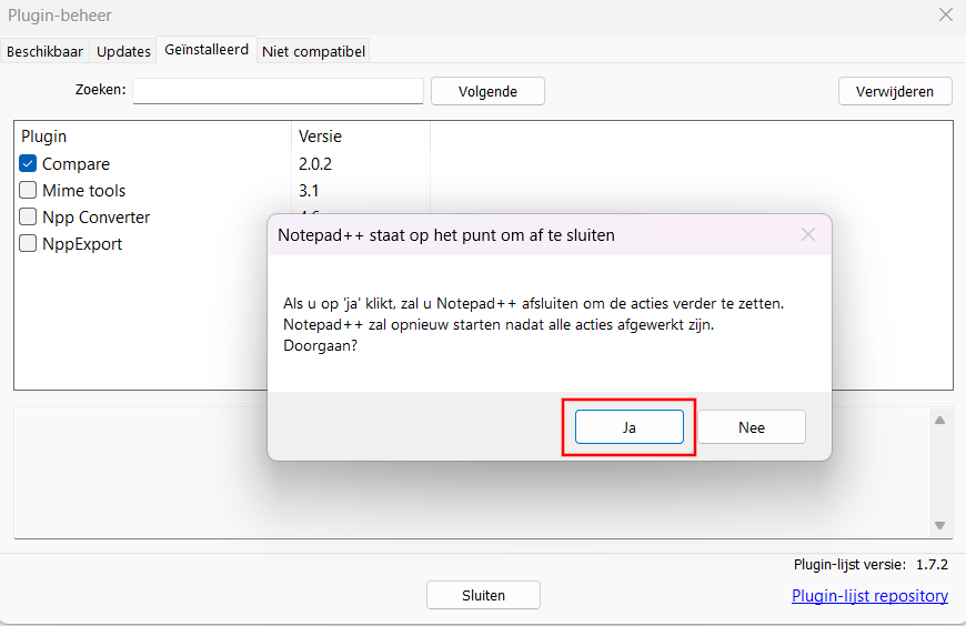 Een plug-in verwijderen in Notepad++