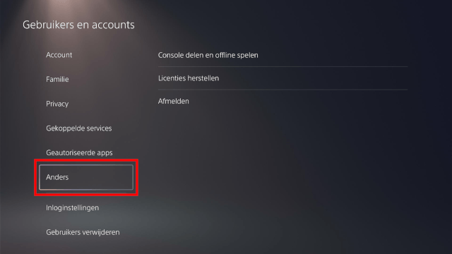 PS5 andere instellingen