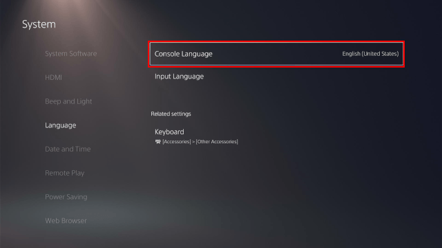 PS5 console taal instellingen in het engels