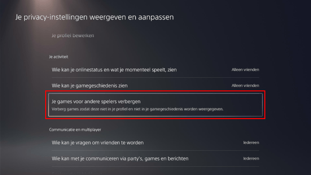 PS5 games verbergen voor andere spelers