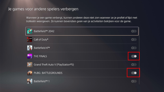 PS5 games verbergen voor andere spelers