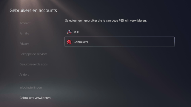 PS5 gebruiker selecteren