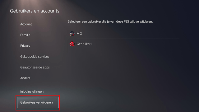 PS5 Gebruikers verwijderen