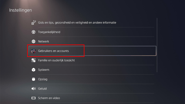 PS5 instellingen gebruikers en accounts