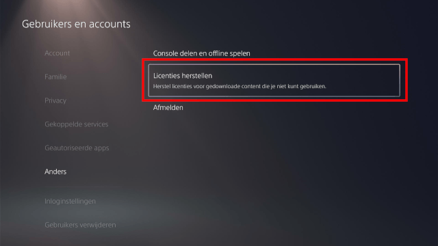 PS5 Licenties herstellen