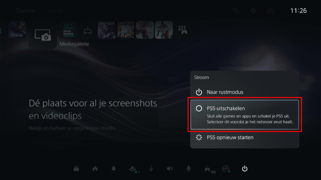 PS5 uitzetten met controller