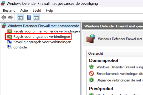 Regels voor uitgaande verbindingen
