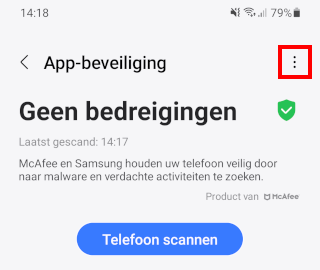 Samsung App-beveiliging opties knop