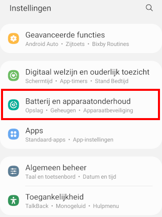 Samsung Batterij en apparaatonderhoud