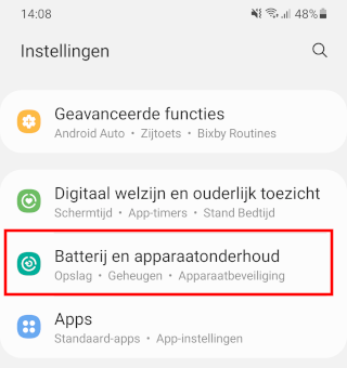 Samsung Batterij en apparaatonderhoud