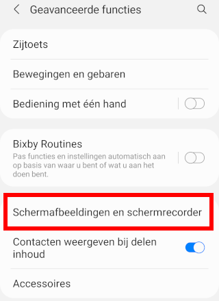 Samsung Galaxy Schermafbeeldingen en schermrecorder instellingen openen