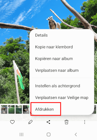 Samsung Galerij Afdrukken optie