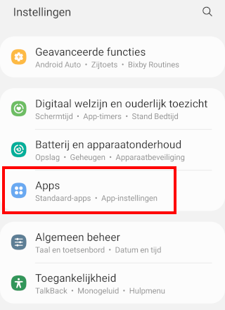 Samsung lijst met apps openen