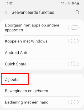 Samsung zijtoets instellingen openen