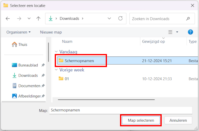 Schermafbeeldingen map verplaatsen in Windows 11