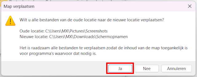 Schermafbeeldingen map verplaatsen in Windows 11