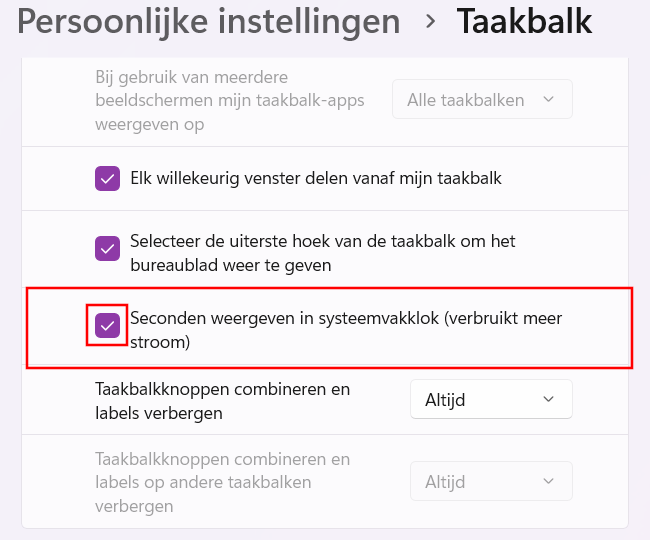 Seconden weergeven in systeemvakklok in Windows 11