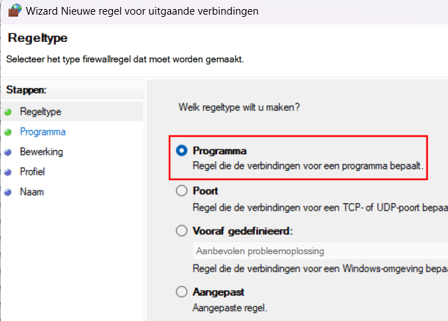 Selecteer regeltype programma