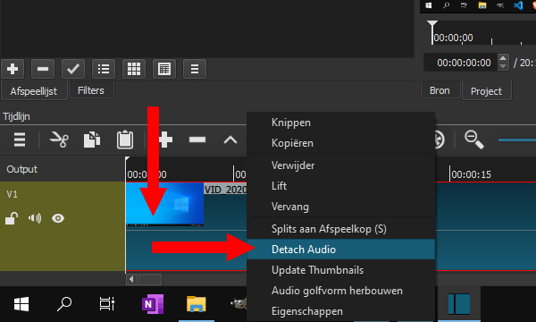 Shotcut Detach Audio optie