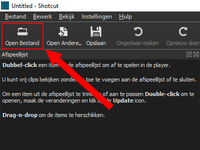 Shotcut Open Bestand knop