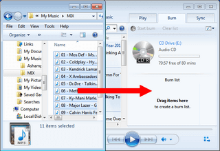 sleep bestanden van windows verkenner naar de lijst voor branden in windows media player