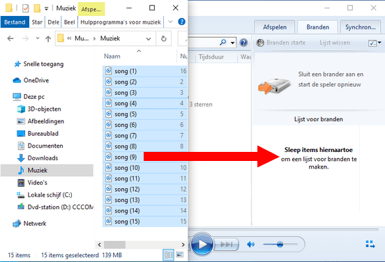 Sleep MP3-bestanden van Windows Verkenner naar Windows Media Player