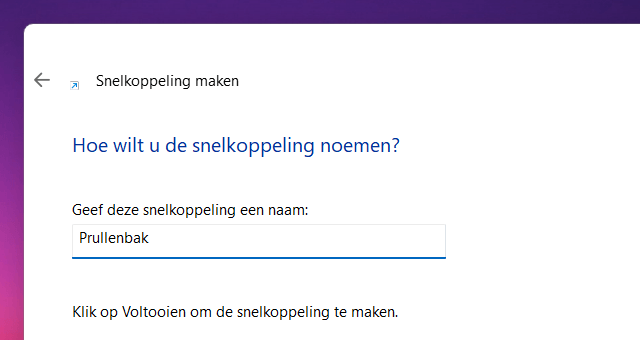 Snelkoppeling naamveld