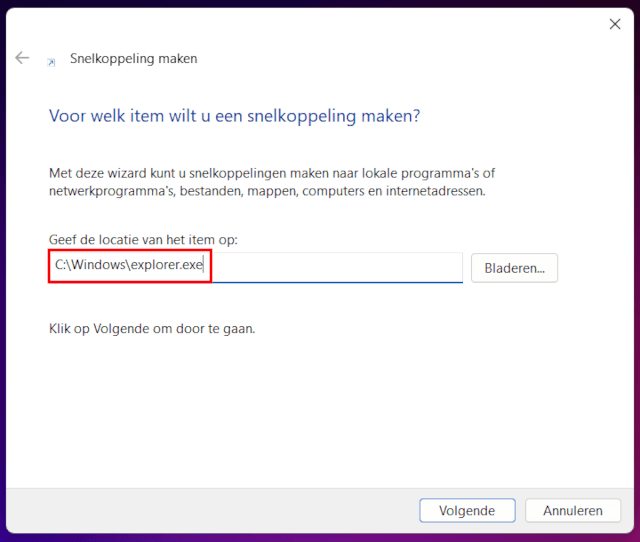 Snelkoppeling maken voor Windows Verkenner