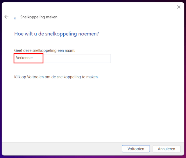 Snelkoppeling maken voor Windows Verkenner