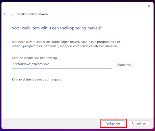 Snelkoppeling maken voor Windows Verkenner