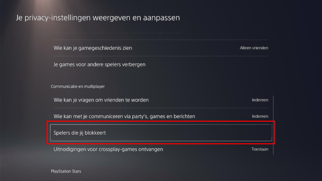 Spelers die jij blokkeert bekijken op de PS5