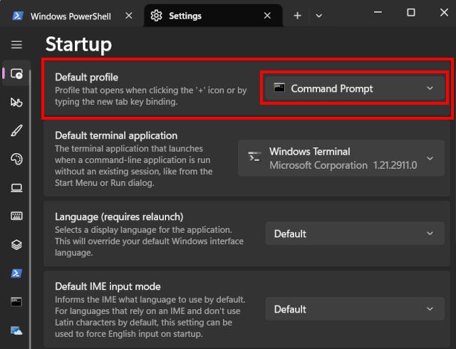 Standaardprofiel selecteren in Windows Terminal